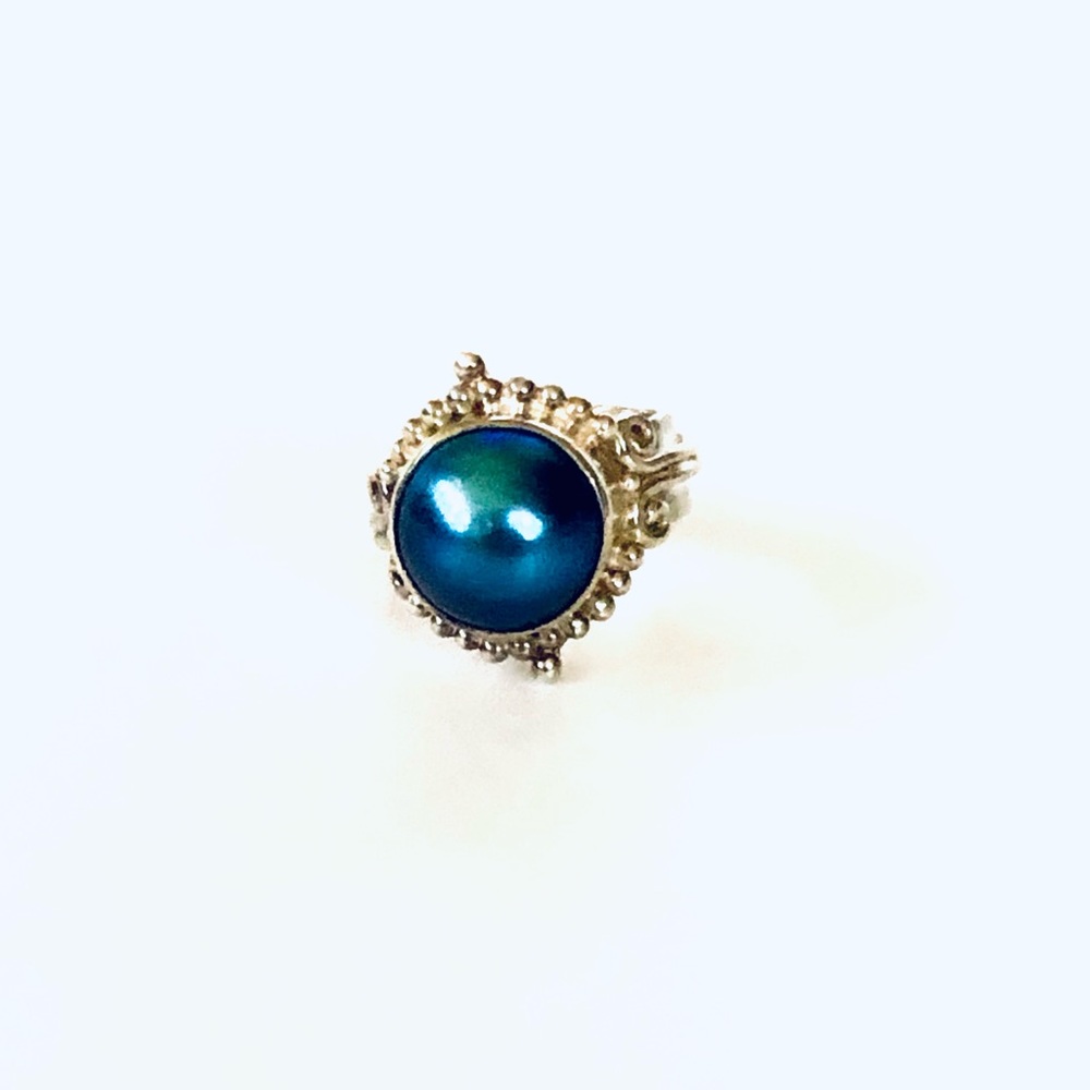 Sajen Sterling Silver Ring Blue Pearlized Stone
